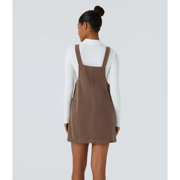HALARA NWT Pocket Corduroy Mini Casual Jumper Dress Acorn Brown Size Small - Picture 2 of 7